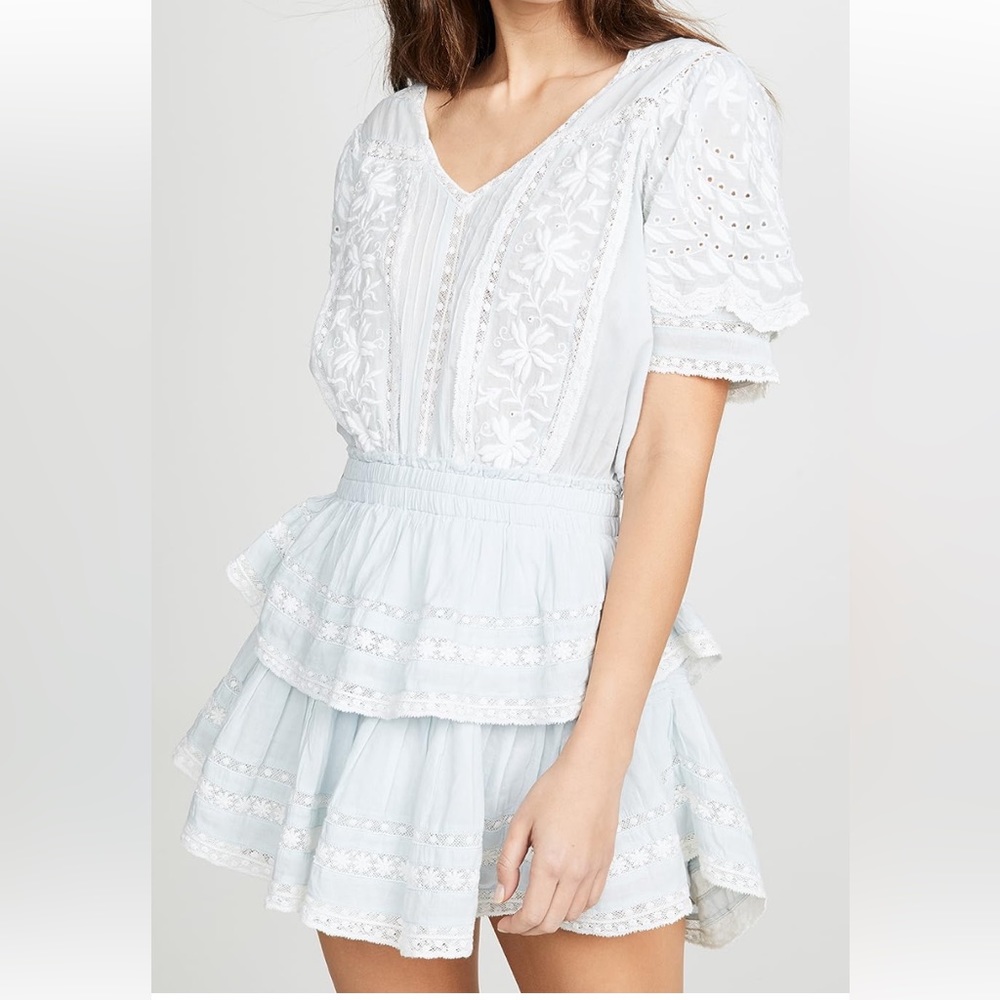 Loveshackfancy Light Blue Mini Ruffled Dress | M - image 1